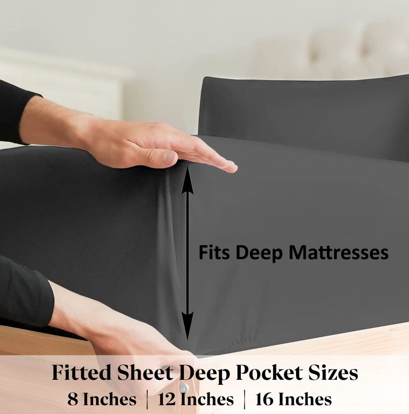 SKY BEDDINGS ملاءة مزودة بسحاب مقاس مزدوج ملاءة بسحاب مقاس 8 بوصة جيب عميق بجودة الفندق ملاءة سفلية من الألياف الدقيقة المصقولة ناعمة خالية من التجاعيد غطاء مرتبة بسحاب 1 ملاءة جاهزة فقط - رمادي داكن - Image 3